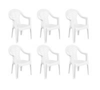 Solycarpa Pack 6 Sillas Jardín para Exterior de Plástico | Silla Apilable Blanca con Reposabrazosp ara Jardín, Terraza, Playa y Camping | Silla Ergonómica de PVC, Cómoda y Resistente