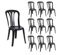 Solycarpa Packs 10 Silla Comedor Garrotxa Negro, Exterior, Apilable, Alta, sin Reposabrazos, Resistente, Cómoda y de Polipropileno, para Terraza, Jardín, Eventos y Playa.
