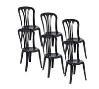 Solycarpa Packs 6 Silla Comedor Garrotxa Negro, Exterior, Apilable, Alta, sin Reposabrazos, Resistente, Cómoda y de Polipropileno, para Terraza, Jardín, Eventos y Playa.