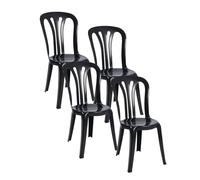 Solycarpa Packs Silla Comedor Garrotxa, Exterior, Apilable, Alta, sin Reposabrazos, Resistente, Cómoda y de Polipropileno, para Terraza, Jardín, Eventos y Playa. (4, Negro)