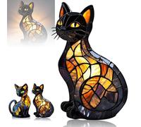 Solymall Glowkitty, Solymall cat lamp stained glass, Retro Cat Stained Resin Tabletop Night Light, 3D Cute Pet Led Table Light, for Cats Lovers (B 1PCS)