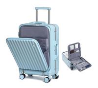 Somago Maleta de mano abierta de 22 x 14 x 9 pulgadas, ligera, aprobada por aerolíneas, con soporte para tazas y puerto USB, marco de aluminio, maleta rígida giratoria de policarbonato con bloqueo TSA