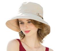 SOMALER Sombreros de algodón de ala ancha para mujer, UPF50, plegable, para playa, verano, para viajes, Decoración de botones, color beige, talla única