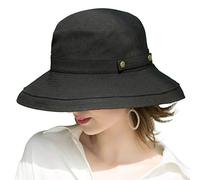 SOMALER UPF50 - Sombrero de sol plegable de algodón para mujer, Botón decorativo - negro, Talla única