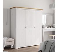 Somanki Armario BODO Madera Maciza Pino Blanco marrón 151,5x52x176,5 cm, Armarios Dormitorio Juvenil, Dormitorios Juveniles Completos, Armario Ropero