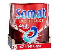 Somat Caps Excellence 4 en 1 (141 tapas), pastillas para lavavajillas de liberación rápida, tapas Somat para una excelente limpieza y brillo incluso en el programa Eco & a bajas temperaturas