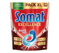 Somat Excellence 4en1 Caps (28 unidades), detergente lavavajillas para ciclos cortos y ECO en frío, pastillas del lavavajillas, jabón lavavajillas para un brillo excelente