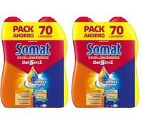 Somat Excellence Duo Gel Frescor Anti-Olor (2x70 lavados), detergente lavavajillas Todo en 1, gel para vajilla apto para ciclos eco y cortos, gel lavavajillas con vinagre (El empaque puede variar)
