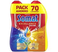 Somat Excellence Duo Gel Frescor Anti-Olor (2x70 lavados), detergente lavavajillas Todo en 1, gel para vajilla apto para ciclos eco y cortos, gel lavavajillas con vinagre