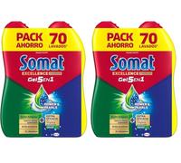 Somat Excellence Gel Anti-Grasa (70 lavados), detergente lavavajillas desengrasante, lavavajilla líquido automático en botella, jabón para platos con desengrasantes activos (Paquete de 2)
