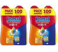 Somat Excellence Gel Frescor Anti-Olor (100 lavados), detergente lavavajillas desengrasante, lavavajilla líquido automático en botella, jabón para platos con vinagre (Paquete de 2)