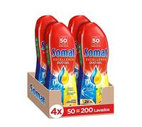 Somat Excellence Gel Lima Y 50 Dosis (pack De 4, Total: 200 Lavados), Detergente Desengrasante, Lavavajilla Líquido Automático En Botella, Jabón Para Platos Que Elimina La Suciedad Incrustada, 50 Unidad (Paquete de 4), Limón, 3600 Mililitro