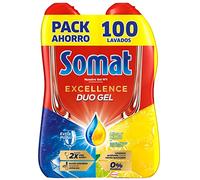 Somat Excellence Gel Lima y Limón (100 lavados), lavavajillas líquido automático en botella, detergente desengrasante, elimina la suciedad incrustada