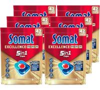 Somat Excellence Premium 5 en 1 Caps, 252 cápsulas (6 x 42 tapas), pastillas para lavavajillas de liberación rápida con Extra Boost, Somat Caps eliminan incluso 72 h de restos de comida secos y