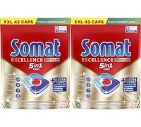 Somat Excellence Premium 5 en 1 Caps, 84 Caps (2 x 42 Caps), pastillas para lavavajillas de liberación rápida con Extra Boost, Somat Caps eliminan incluso 72 h de restos de comida secos y persistentes