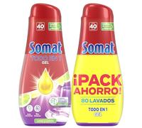 Somat Gel Todo en 1 Lima y Limón (pack de 2, total: 80 lavados) jabón lavavajillas con gran poder de limpieza para ciclos cortos, vajilla brillante