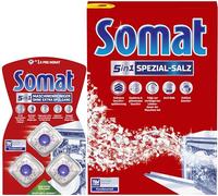 Somat Juego de limpieza de lavavajillas 5 en 1, sal especial 1,2 kg + limpiador de máquina Duo 3 pastillas