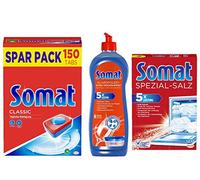 Somat Juego de limpieza para lavavajillas (1 abrillantador de 750 ml + 1 sal especial de 1,2 kg + 1 pastillas de 150 lavavajillas)