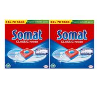 Somat Pastillas para lavavajillas Classic Power, 140 pastillas (2 x 70 pastas), pastillas para lavavajillas con poder desengrasante, para una limpieza potente, pastillas para platos limpios, incluso a
