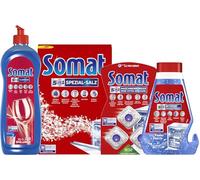SOMAT Set de lavavajillas 5 en 1, abrillantador de 750 ml + pastillas limpiador de máquina 3 unidades + limpiador intensivo de máquina de 250 ml + sal especial
