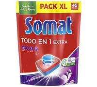 Somat Todo en 1 Pastillas Detergente para Lavavajillas (45 lavados), pastillas del lavavajillas y abrillantador, jabón lavavajillas antiolor