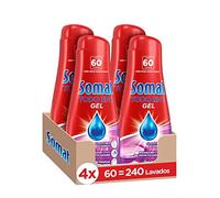 Somat Todo en 1 Gel Detergente Lavavajillas 60 Dosis (pack de 4, total: 240 lavados), jabón lavavajillas con gran poder de limpieza para ciclos cortos, vajilla brillante
