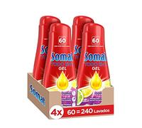 Somat Todo en 1 Gel Lima Limón (4 x 60 lavados), detergente lavavajillas líquido para vajilla, gel lavavajillas eficaz en ciclos eco y cortos, limpia profundamente