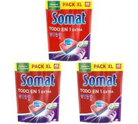 Somat Todo en 1 Pastillas Detergente para Lavavajillas (45 lavados), pastillas del lavavajillas y abrillantador, jabón lavavajillas antiolor (Paquete de 3)
