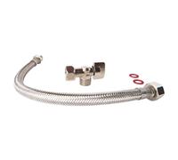 SOMATHERM FOR YOU - Kit de conexión WC completo con un grifo WC 1/4 torre cuadrada níquel 12/17 (3/8 ''), un M12 flexible / 17 (3/8 '') -F12 / 17 (3/8 ' '), dos articulaciones. Fácil instalación.