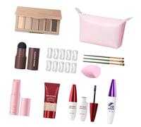 Sombra de ojos en polvo prensado de 6 tonos compacta, incluye plantilla de cejas, colores de labios extraíbles, estuche de maquillaje con hidratante