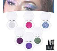Sombra de ojos multicolor, maquillaje de ojos metálico, sombra de ojos de polvo de producto metálico multicolor, polvo de sombra de ojos de pigmento de alto brillo, duradero y ajustable(01-06)