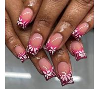 Sombra, punta francesa, pezuñas falsas, plan de flores de rosa, ABS, sustancia para fiestas, uso diario, fácil aplicación, corriente directa, moda, pin corto, cuadrado, falso, flores encantadoras