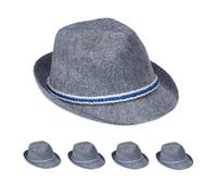 Relaxdays tradicional Set de 5 Sombreros Alpinos, Complemento para Traje Bávaro, Fieltro, con Cinta Azul y Blanca, Poliéster, Gris, color, 13 x 24 x 27 cm (10031421)