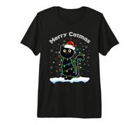 Sombrero Black Cat Christmas con Forma de Gato Ligero para Papá Noel, suéter Merry Catmas Camiseta Premium