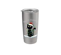 Sombrero Black Cat Christmas con forma de gato ligero para Papá Noel, suéter Merry Catmas Vaso térmico de acero inoxidable de doble pared