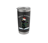 Sombrero Black Cat Christmas con forma de gato ligero para Papá Noel, suéter Merry Catmas Vaso térmico de acero inoxidable de doble pared