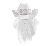 Sombrero blanco de vaquera para novia, ajustable, con velo, sombrero de despedida de soltera, decoración de cosplay Zorq