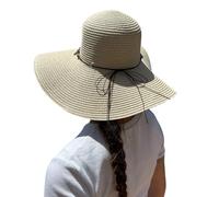 Sombrero Blanco Mujer De Paja Protección Solar Panama Pamela Playa Verano Esparto Gorra para Sol Visera Enrollable con Lazo con Decoraciones De Piedras