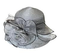 Sombrero Bowler de Organza transpirable for verano, artículo playa al aire libre, sombrero ala ancha, tocados flores for boda y, 2 uds(Grey)