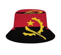 Sombrero Bucket Unisex Adulto con Diseño de Angola Bandera,Poliéster Sarga,Ligero y Transpirable,Gorro Pescador con Protección Solar para Hombre Mujer，Black