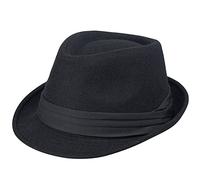 Sombrero clásico a cuadros Manhattan estructurado Gángster Trilby Fedora estilo cubano Derby, gorra de jazz (talla M), Negro - Banda de sombrero triplisada, Large