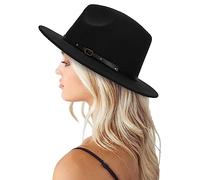 Sombrero clásico de Fieltro con Hebilla de cinturón para Mujer, de ala Ancha, de Lana, Ajustable, Tallas S-M, Negro con Hebilla de cinturón Negra, 7-7 1/4