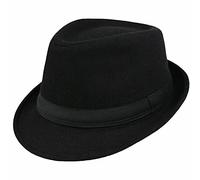 Sombrero clásico de fieltro Trilby para mujer, sombrero Fedora de ala corta, sombrero negro para gángster de jazz de Manhattan para unisex, Negro con banda ancha, 7 1/4