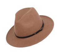 Sombrero clásico de lana de ala ancha para mujer, sombrero de Panamá, sombreros casuales de fieltro, con hebilla de cinturón, sombrero de jazz, sombrero Trilby (caqui), Caqui, Talla única
