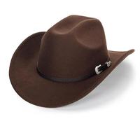 Sombrero clásico de Vaquero y Vaquera de Fieltro Negro para Mujeres y Hombres, decoración con cinturón Occidental Bukle, Marrón con Tallado, 7-7 1/4