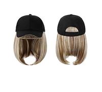 Sombrero con Pelo Gorra de béisbol peluca sombrero sintético con peluca de pelo pelucas negras naturales gorra natural con peluca sombrero pelucas Bobo ajustable for mujeres Sombrero con Peluca(Color: