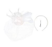 Sombrero de adorno para el pelo con plumas y flores para mujer, estilo europeo, vintage, para banquete (blanco, talla única)