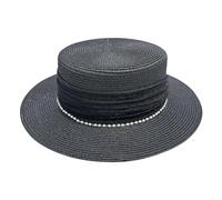 Sombrero de ala Ancha para el Sol, Sombrero de Playa Plano Paja for Mujer Mini Perla Ajustable ala Ancha Multicolor M(Black)
