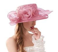 Sombrero de ala ancha para mujer con ribete de encaje, sombrero de organza acentuado con lazo para invitados de boda para Royal Ascot, salidas a la iglesia y recepciones formales, rosso, Talla única