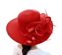 Sombrero de ala ancha plegable para mujer, de algodón transpirable, con protección UV, accesorio para vacaciones, bodas de verano, salidas a la iglesia y viajes de un día, rosso, Talla única